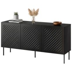 Credenza Nero un Ripiano 3 Vani 150.5x42x75h cm, 3 Ante - Stilo