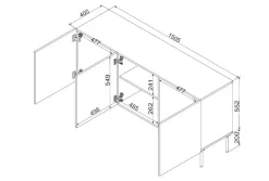 Credenza Nero un Ripiano 3 Vani 150.5x42x75h cm, 3 Ante - Stilo