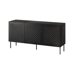 Credenza Nero un Ripiano 3 Vani 150.5x42x75h cm, 3 Ante - Stilo