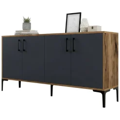 Cucina|Madie > Dmora Credenza noce e antracite 160x35x78h cm 4 ante - Soraya Nero Antracite, Marrone Noce
