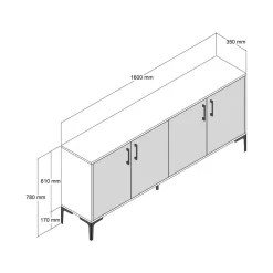 Cucina|Madie > Dmora Credenza noce e antracite 160x35x78h cm 4 ante - Soraya Nero Antracite, Marrone Noce
