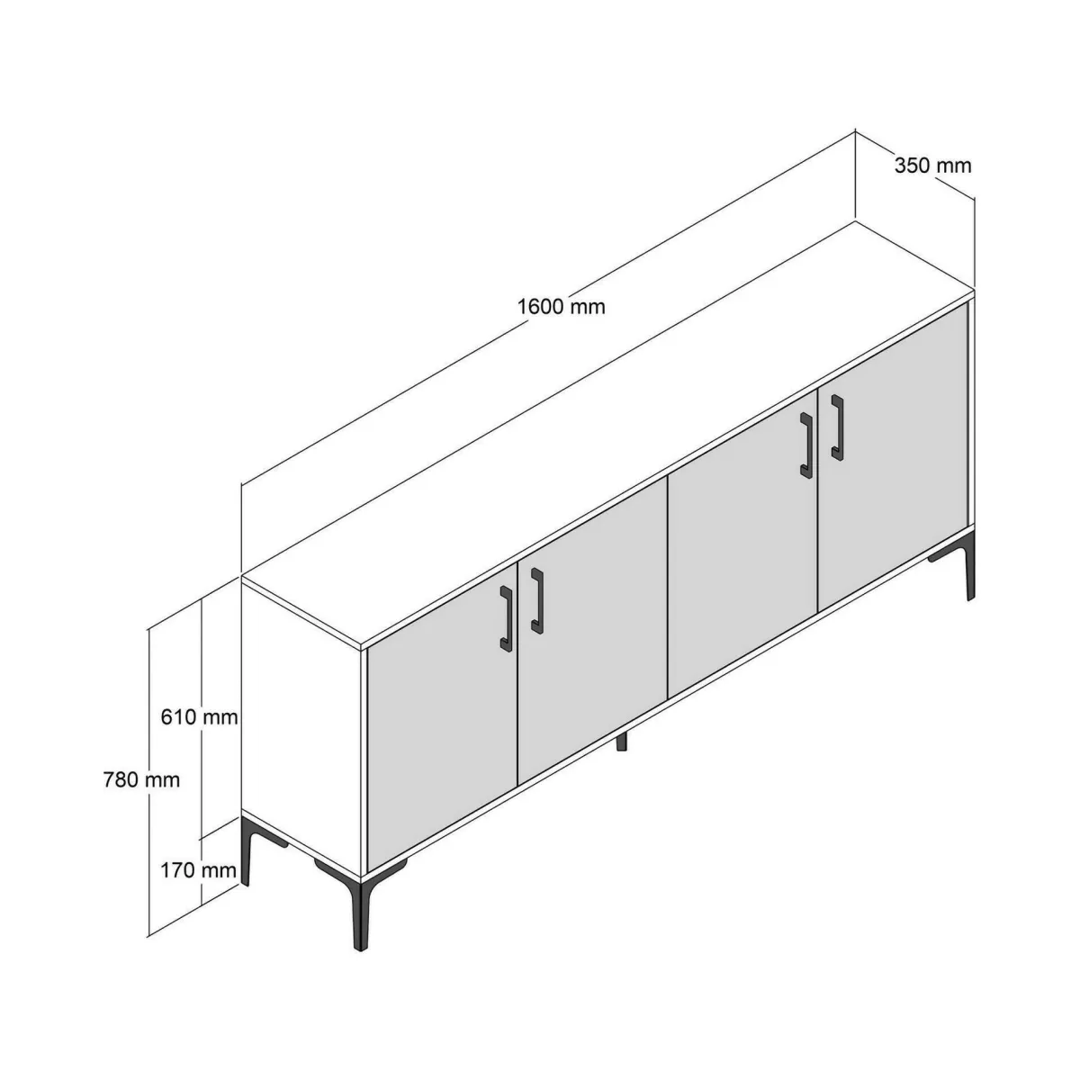 Cucina|Madie > Dmora Credenza noce e antracite 160x35x78h cm 4 ante - Soraya Nero Antracite, Marrone Noce