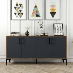 Cucina|Madie > Dmora Credenza noce e antracite 160x35x78h cm 4 ante - Soraya Nero Antracite, Marrone Noce