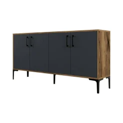 Cucina|Madie > Dmora Credenza noce e antracite 160x35x78h cm 4 ante - Soraya Nero Antracite, Marrone Noce