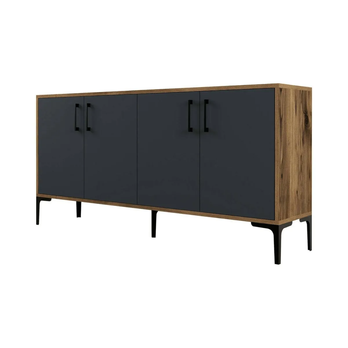 Cucina|Madie > Dmora Credenza noce e antracite 160x35x78h cm 4 ante - Soraya Nero Antracite, Marrone Noce