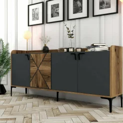 Credenza noce e antracite 180x35x78h cm 3 ante - Also