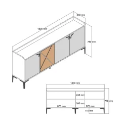 Credenza noce e antracite 180x35x78h cm 3 ante - Also