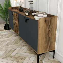 Credenza noce e antracite 180x35x78h cm 3 ante - Also