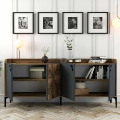 Credenza noce e antracite 180x35x78h cm 3 ante - Also