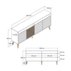 Madie|Credenze > Dmora Credenza noce e antracite 180x45x80h cm 3 ante - Vardah Nero Antracite, Marrone Noce