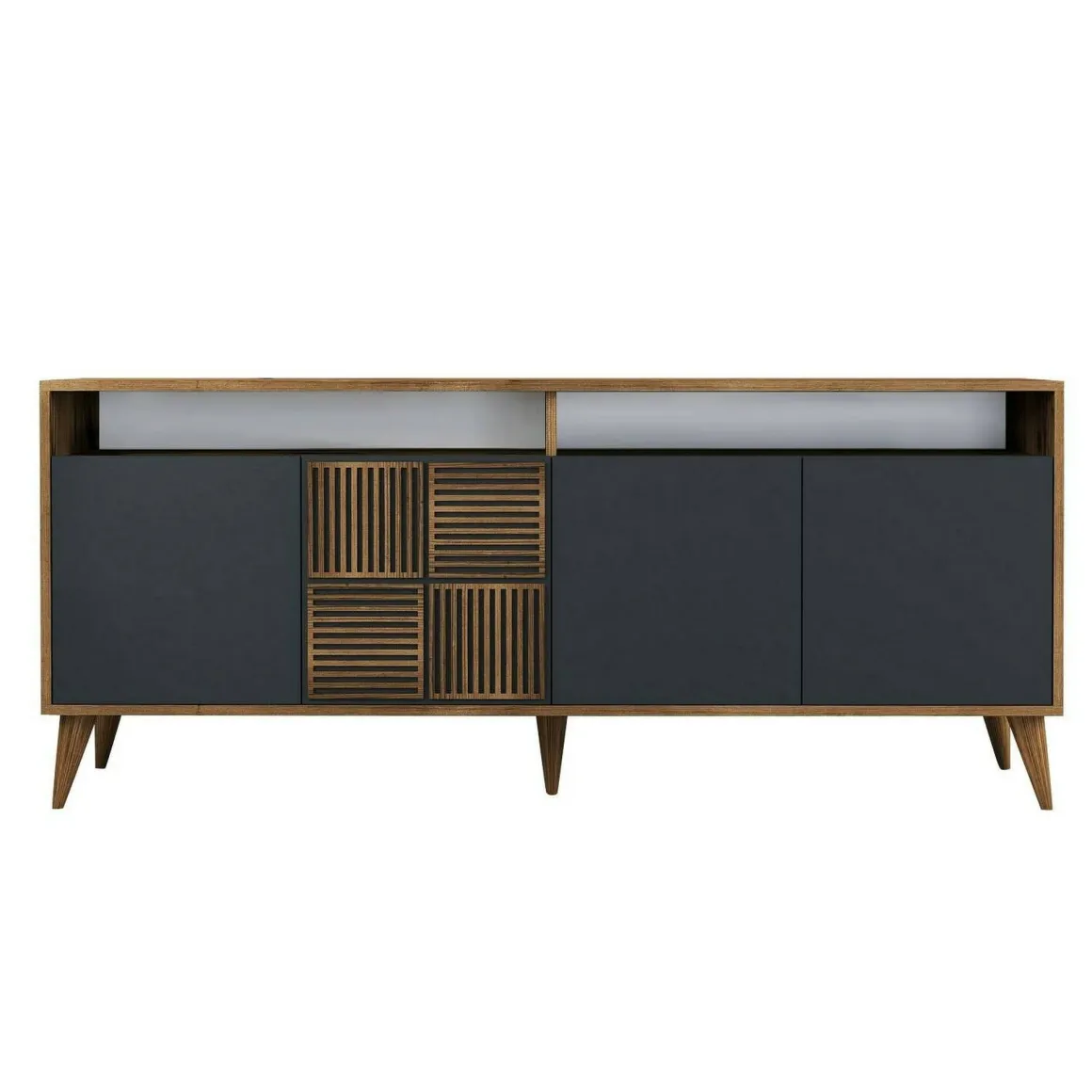 Madie|Credenze > Dmora Credenza noce e antracite 180x45x80h cm 3 ante - Vardah Nero Antracite, Marrone Noce