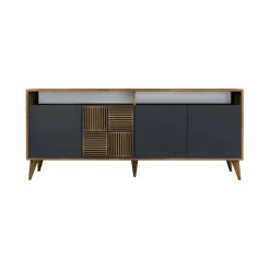 Madie|Credenze > Dmora Credenza noce e antracite 180x45x80h cm 3 ante - Vardah Nero Antracite, Marrone Noce