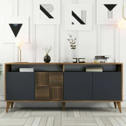 Credenza noce e antracite 180x35x78h cm 4 ante - Jole