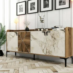 Credenza noce e bianca marmo 180x35x78h cm 3 ante - Also