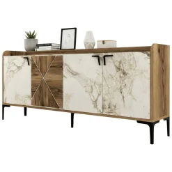 Credenza noce e bianca marmo 180x35x78h cm 3 ante - Also