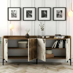 Credenza noce e bianca marmo 180x35x78h cm 3 ante - Also