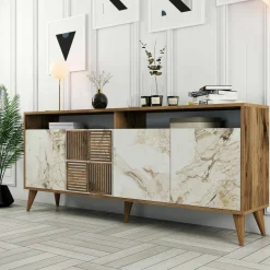 Credenza noce e bianca marmo 180x35x78h cm 4 ante - Jole