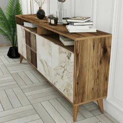 Credenza noce e bianca marmo 180x35x78h cm 4 ante - Jole