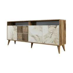 Credenza noce e bianca marmo 180x35x78h cm 4 ante - Jole