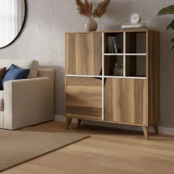 Salotto|Madie > Dmora Credenza noce e bianca 160x35x78h cm 4 ante - Garigliano Bianco, Marrone Noce