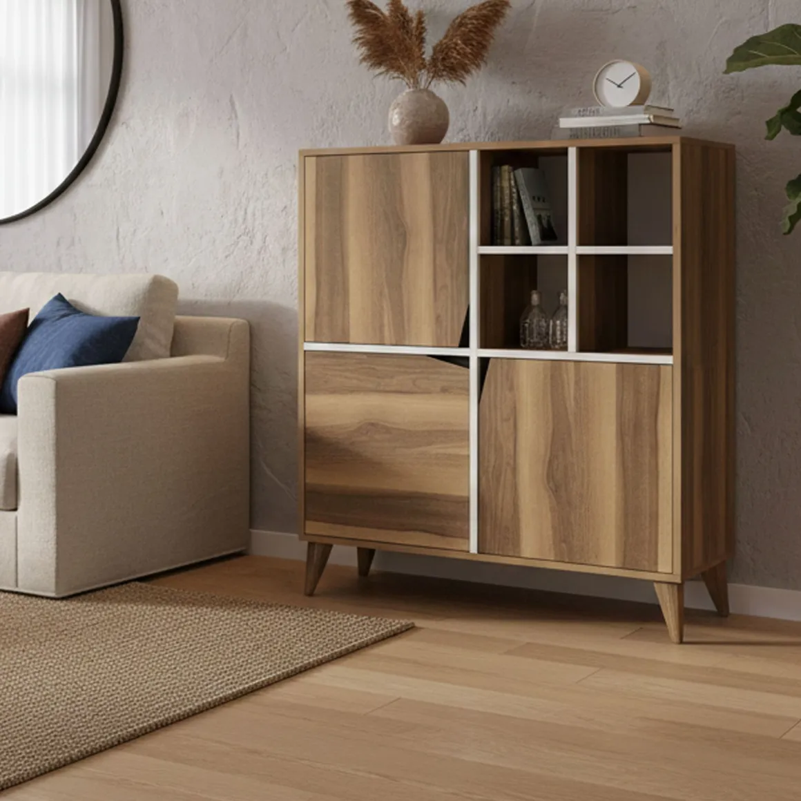 Credenza noce e bianca 100x30x115h cm 2 ante - Barasso