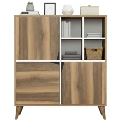 Salotto|Madie > Dmora Credenza noce e bianca 160x35x78h cm 4 ante - Garigliano Bianco, Marrone Noce