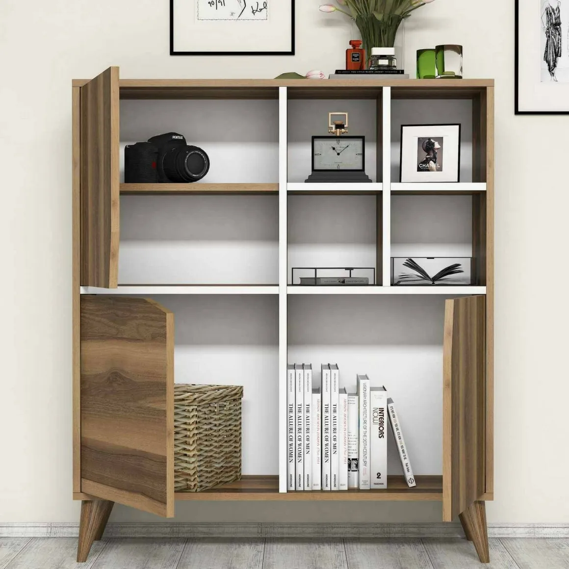 Credenza noce e bianca 100x30x115h cm 2 ante - Barasso