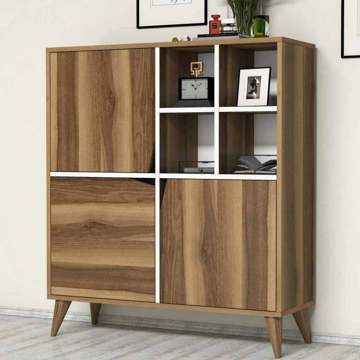 Credenza noce e bianca 100x30x115h cm 2 ante - Barasso