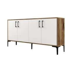 Salotto|Madie > Dmora Credenza noce e bianca 180x35x78h cm 3 ante - Also Bianco, Marrone Noce