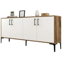 Salotto|Madie > Dmora Credenza noce e bianca 180x35x78h cm 4 ante - Jole Bianco, Marrone Noce