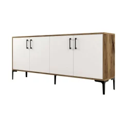 Salotto|Madie > Dmora Credenza noce e bianca 180x35x78h cm 4 ante - Jole Bianco, Marrone Noce