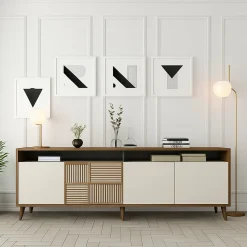 Madie|Credenze > Dmora Credenza noce e crema 180x35x78h cm 4 ante - Benjamin Bianco Crema, Marrone Noce