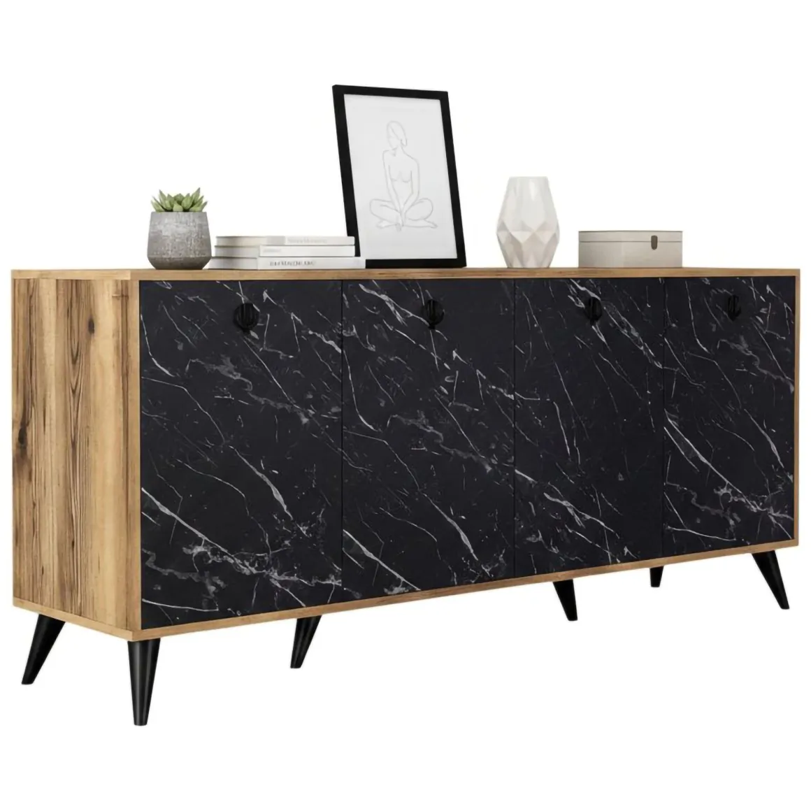 Credenza noce e grigia 180x45x80h cm 4 ante - Ernie