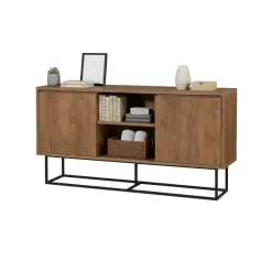 Madie|Credenze > Dmora Credenza noce e nera 180x35x78h cm 3 ante - Fay Nero, Marrone Noce