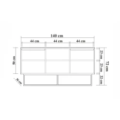 Credenza noce e nera 140x36x72h cm 3 ante - Levante