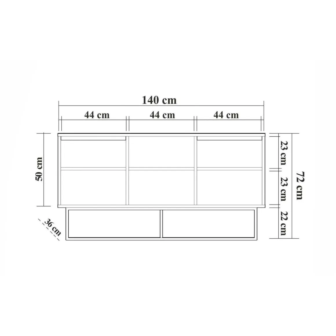 Credenza noce e nera 140x36x72h cm 3 ante - Levante