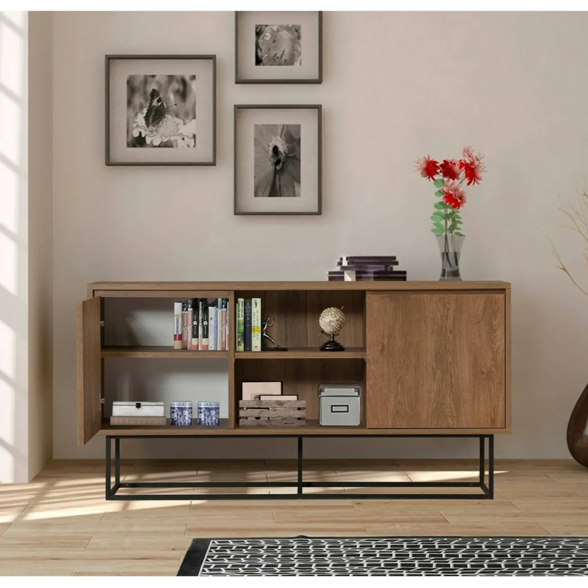 Credenza noce e nera 140x36x72h cm 3 ante - Levante
