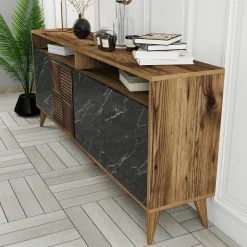 Credenza noce e nera 180x35x78h cm 4 ante - Benjamin