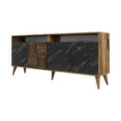 Credenza noce e nera 180x35x78h cm 4 ante - Benjamin