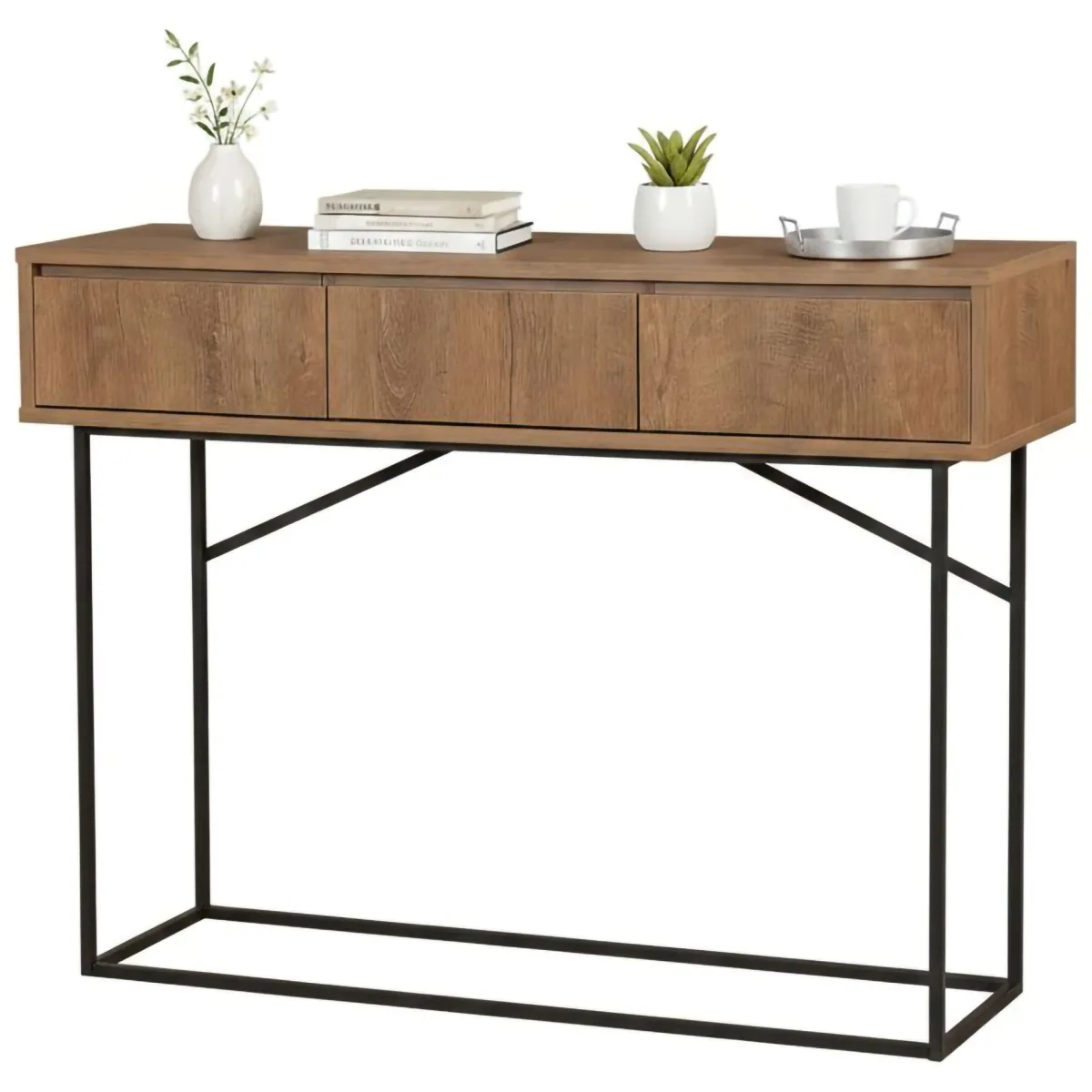 Cucina|Madie > Dmora Credenza noce e nera 120x36x90h cm 3 cassetti - Avetrana Nero, Marrone Noce