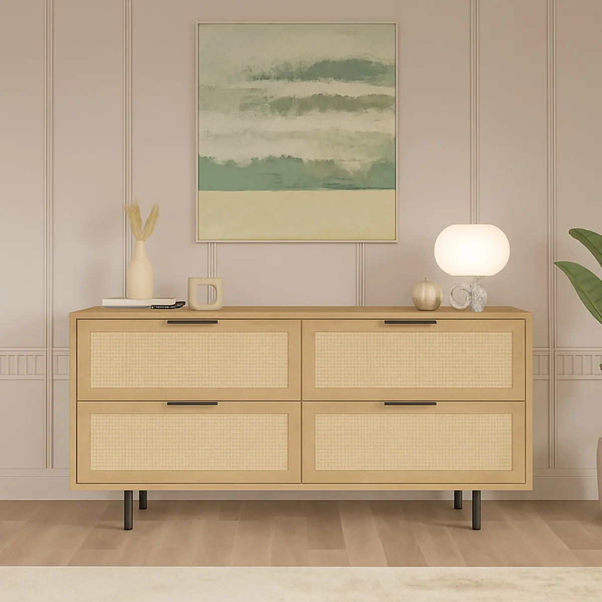 Madie|Credenze > Dmora Credenza noce e quercia 160x44x74h cm 2 ante - Anterivo Marrone Quercia, Marrone Noce