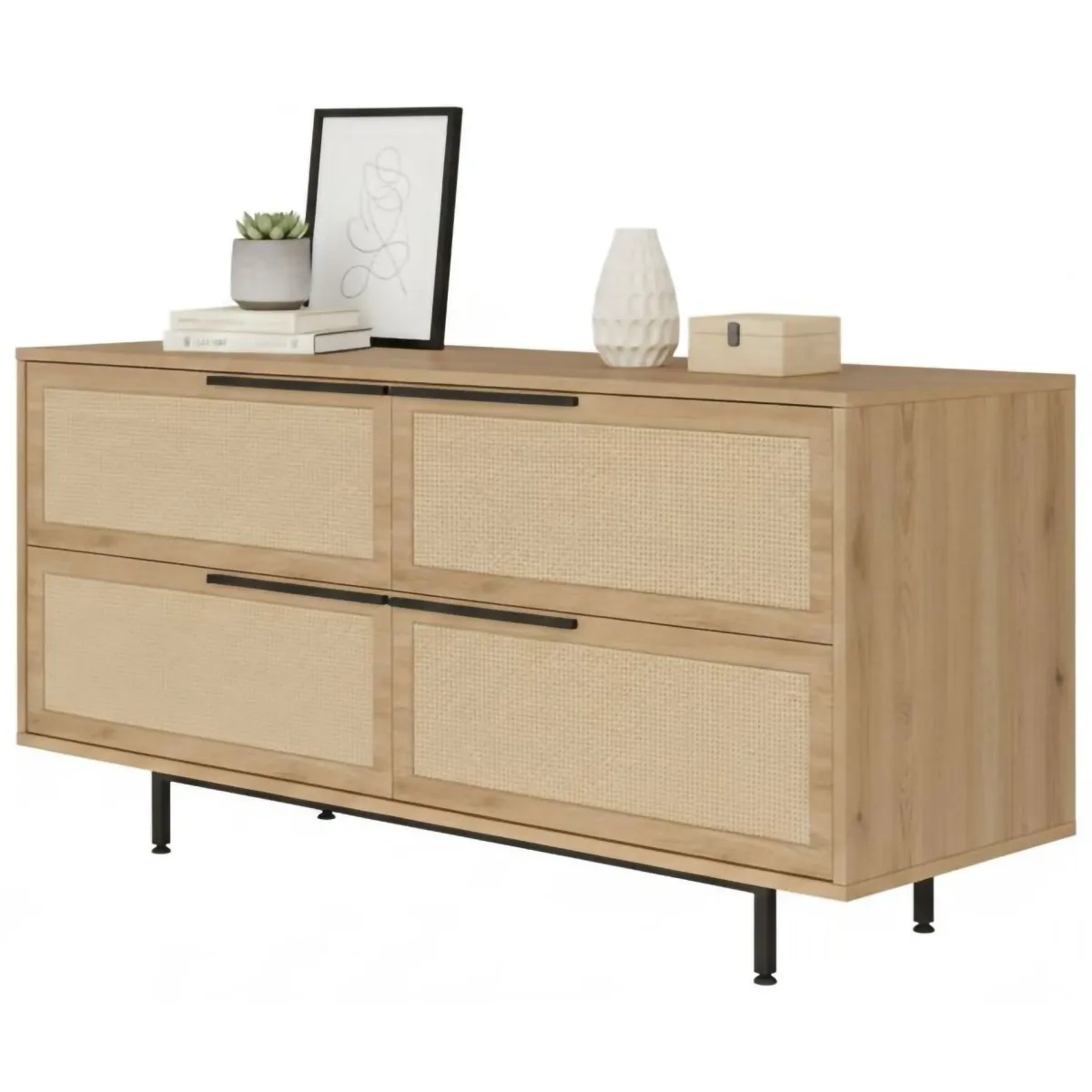 Madie|Credenze > Dmora Credenza noce e quercia 160x44x74h cm 2 ante - Anterivo Marrone Quercia, Marrone Noce