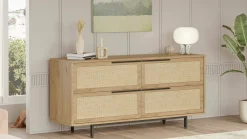Madie|Credenze > Dmora Credenza noce e quercia 160x44x74h cm 2 ante - Anterivo Marrone Quercia, Marrone Noce