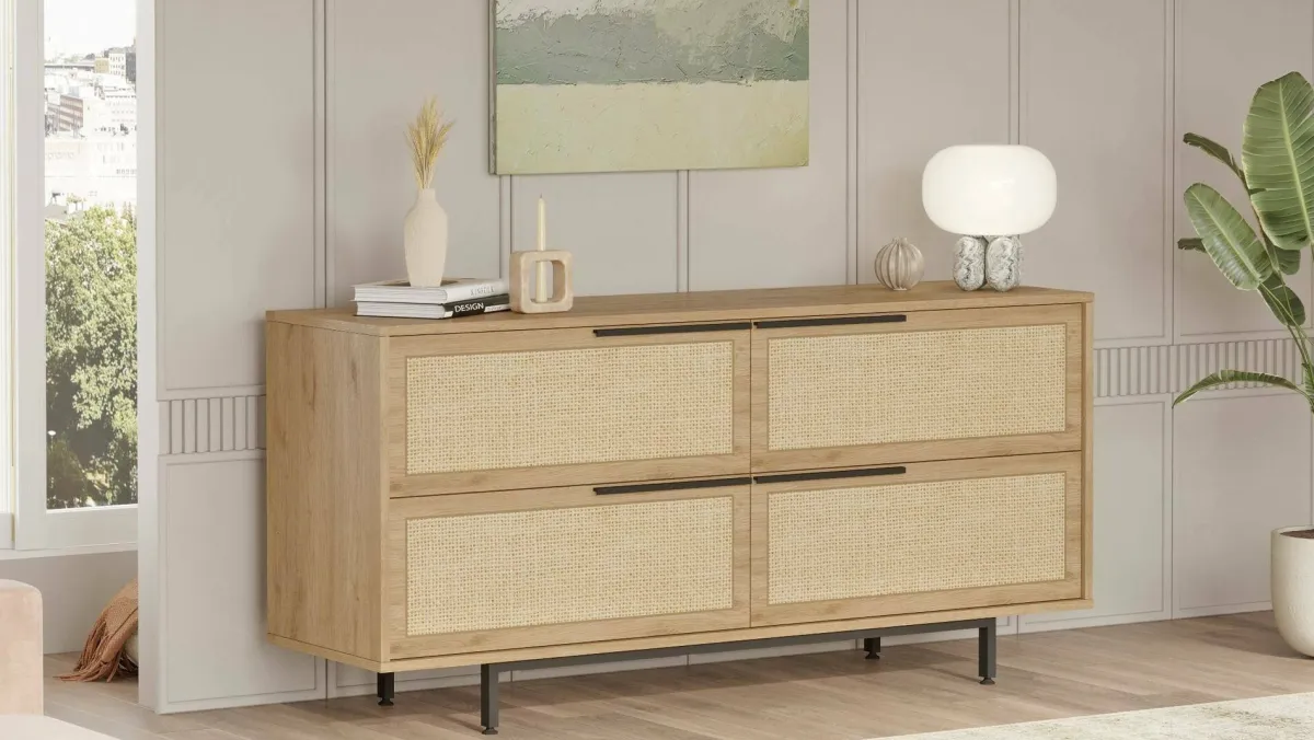 Madie|Credenze > Dmora Credenza noce e quercia 160x44x74h cm 2 ante - Anterivo Marrone Quercia, Marrone Noce