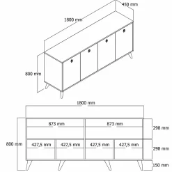 Credenza noce 180x45x80h cm 4 ante - Ernie