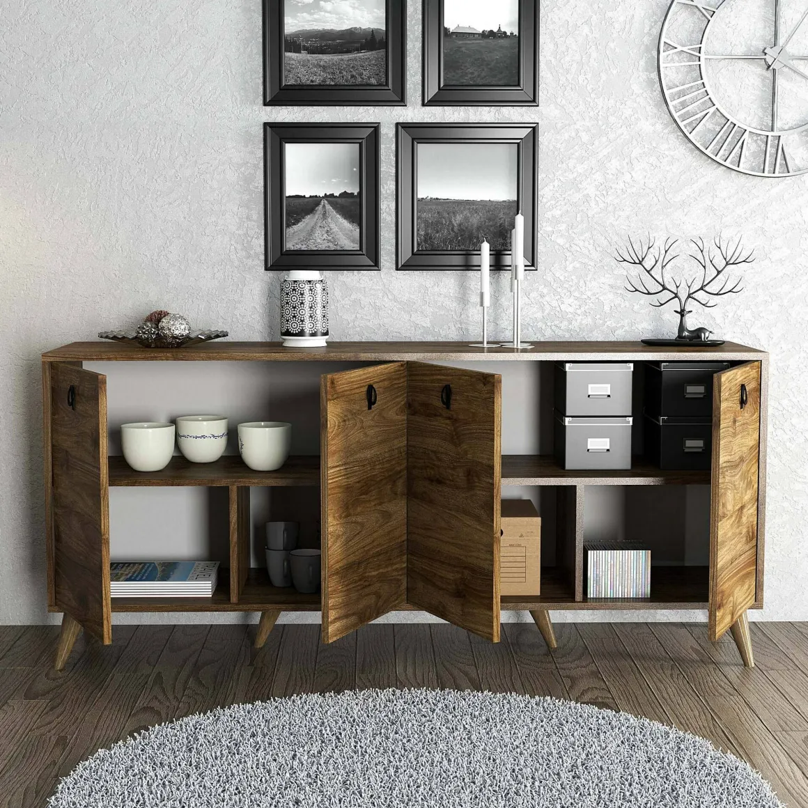 Credenza noce 180x45x80h cm 4 ante - Ernie