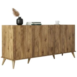Madie|Credenze > Dmora Credenza noce 180x45x80h cm 4 ante - Paine Marrone Noce