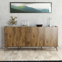 Madie|Credenze > Dmora Credenza noce 180x45x80h cm 4 ante - Paine Marrone Noce