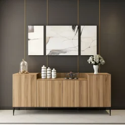 Madie|Credenze > Dmora Credenza noce 160x42x75h cm 4 ante - Picea Marrone Noce