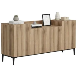 Madie|Credenze > Dmora Credenza noce 160x42x75h cm 4 ante - Picea Marrone Noce